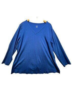 J.Jill Women Simply Supima Side-Slit Tunic Top XL Blue Long Sleeve V-Neck Casual